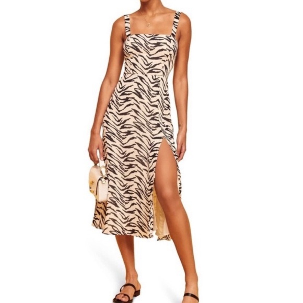 Reformation Nectarine MIDI Zebra Sundress
